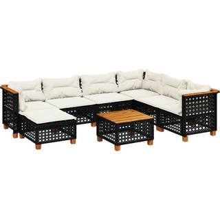 Sofasæt Til Haven 8 Dele Med Hynder Polyrattan Sort - hulvævning / Med bord