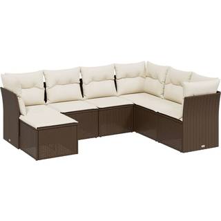 Sofasæt Til Haven 7 Dele Med Hynder Polyrattan Sort - Brun og cremefarvet / Uden bord