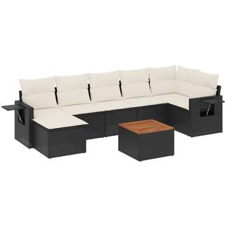 Havesofasæt 8 Dele Med Hynder Polyrattan Beige - Sort og cremefarvet / hjørnedel bord 3x midterdel