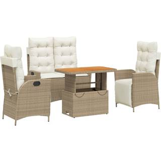 Spisebordssæt Til Haven 2 Dele Med Hynder Polyrattan Beige - 4 / Med fodskammel / 90 cm bordlængde