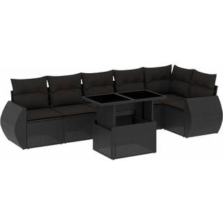 Sofasæt Til Haven 7 Dele Med Hynder Polyrattan - Sort