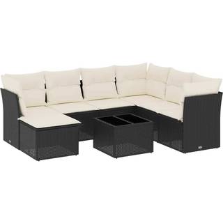 Sofasæt Til Haven 7 Dele Med Hynder Polyrattan Beige - Sort og cremefarvet / Med bord