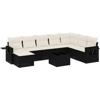 Sofasæt Til Haven 8 Dele Med Hynder Polyrattan Beige - Sort og cremefarvet / Med bord