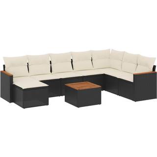 Sofasæt Til Haven 9 Dele Med Hynder Polyrattan Beige - Sort og cremefarvet / Med bord