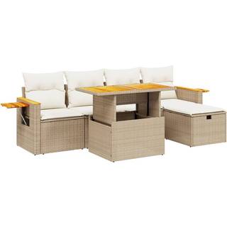 Sofasæt Til Haven 6 Dele Med Hynder Polyrattan Sort - beige og cremefarvet / uden opbevaring