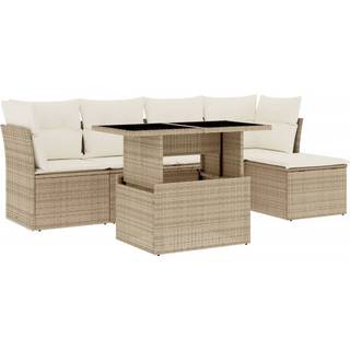 Sofasæt Til Haven 6 Dele Med Hynder Polyrattan Sort - beige og cremefarvet / uden opbevaring