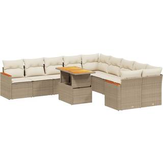 Sofasæt Til Haven 11 Dele Med Hynder Polyrattan Sort - beige og cremefarvet