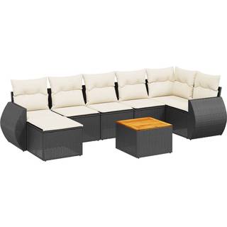 Sofasæt Til Haven 8 Dele Med Hynder Polyrattan - Sort og cremefarvet / 3x midterdel bord hjørnedel