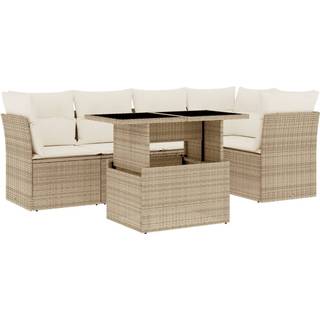 Sofasæt Til Haven 6 Dele Med Hynder Polyrattan - beige og cremefarvet / uden opbevaring