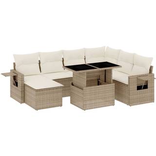 Sofasæt Til Haven 8 Dele Med Hynder Polyrattan Sort - beige og cremefarvet