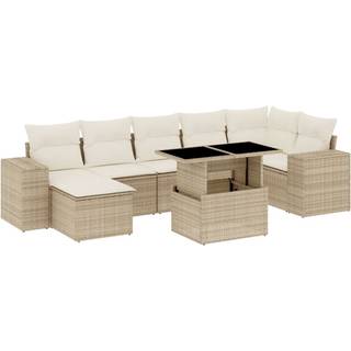 Sofasæt Til Haven 8 Dele Med Hynder Polyrattan Sort - beige og cremefarvet / uden opbevaring