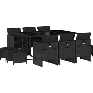Spisebordssæt Til Haven 11 Dele Med Hynder Polyrattan Sort - 10 / Sort / Glas