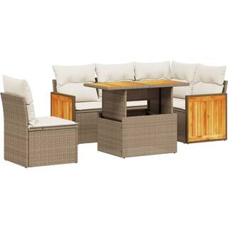 Sofasæt Til Haven 6 Dele Med Hynder Polyrattan Sort - beige og cremefarvet