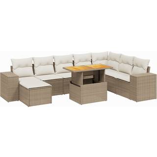 Sofasæt Til Haven 9 Dele Med Hynder Polyrattan Sort - beige og cremefarvet / uden opbevaring