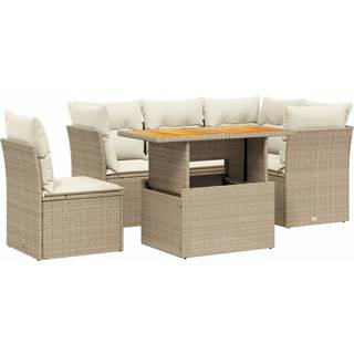 Sofasæt Til Haven 5 Dele Med Hynder Polyrattan - 4 / beige og cremefarvet / bord 3x hjørnedel midterdel