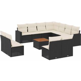 Sofasæt Til Haven 12 Dele Med Hynder Polyrattan Sort - Sort og cremefarvet