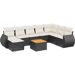 Sofasæt Til Haven 9 Dele Med Hynder Polyrattan - Sort og cremefarvet