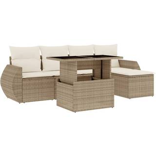 Sofasæt Til Haven 6 Dele Med Hynder Polyrattan Sort - beige og cremefarvet / uden opbevaring