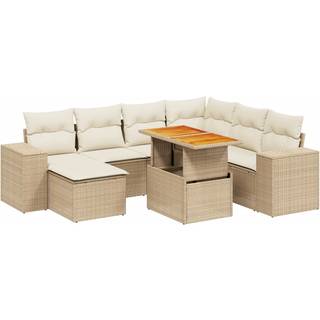 Sofasæt Til Haven 8 Dele Med Hynder Polyrattan Sort - beige og cremefarvet / 3x hjørnedel 3x midterdel bord fodskammel