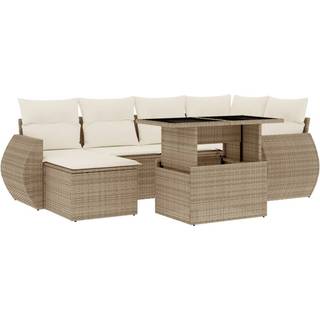 Sofasæt Til Haven 7 Dele Med Hynder Polyrattan Sort - beige og cremefarvet / uden opbevaring