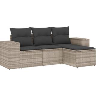 Sofasæt Til Haven 5 Dele Med Hynder Polyrattan Beige - Lysegrå / Uden bord