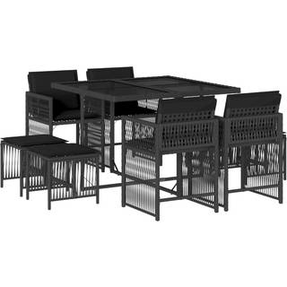 Spisebordssæt Til Haven 15 Dele Med Hynder Polyrattan - 8 / Sort