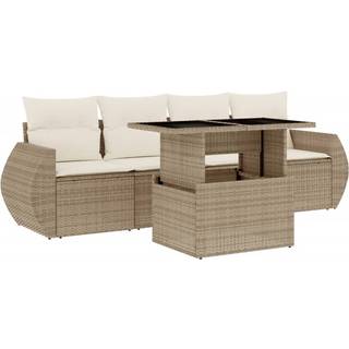 Sofasæt Til Haven 5 Dele Med Hynder Polyrattan - beige og cremefarvet / uden opbevaring