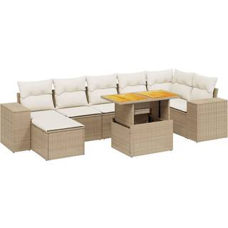 Sofasæt Til Haven 8 Dele Med Hynder Polyrattan Sort - Beige / 3x midterdel 3x hjørnedel fodskammel bord