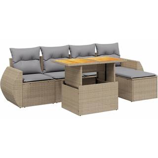 Sofasæt Til Haven 6 Dele Med Hynder Polyrattan Sort - beige og grå / uden opbevaring