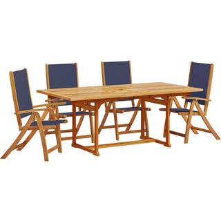 Udendørs Spisebordssæt 7 Dele Massivt Akacietræ - 4 / Blå / Rektangulær