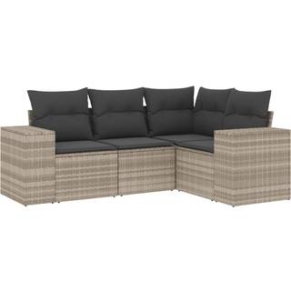 Sofasæt Til Haven 5 Dele Med Hynder Polyrattan Beige - Lysegrå / Uden bord