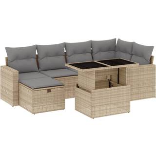 Sofasæt Til Haven 7 Dele Med Hynder Polyrattan - beige og grå / uden opbevaring