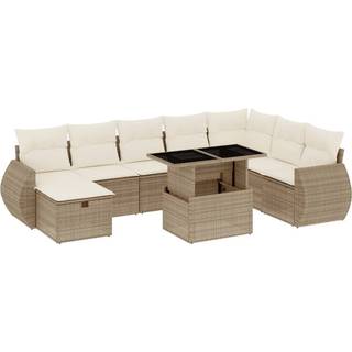 Sofasæt Til Haven 9 Dele Med Hynder Polyrattan Sort - beige og cremefarvet / uden opbevaring