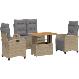 Spisebordssæt Til Haven 5 Dele Med Hynder Polyrattan Beige - 4 / Med fodskammel / 90 cm bordlængde