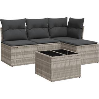 Sofasæt Til Haven 4 Dele Med Hynder Polyrattan Sort - Lysegrå / Med bord