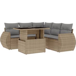 Sofasæt Til Haven 6 Dele Med Hynder Polyrattan Sort - beige og grå