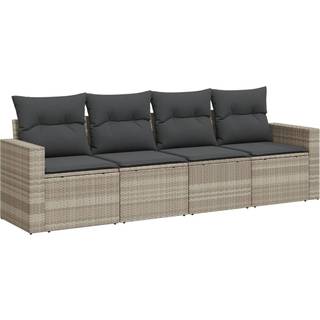 Sofasæt Til Haven 4 Dele Med Hynder Polyrattan Beige - Lysegrå / Uden bord