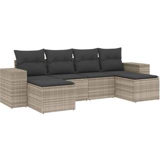Sofasæt Til Haven 7 Dele Med Hynder Polyrattan Beige - Lysegrå og mørkegrå / Uden bord