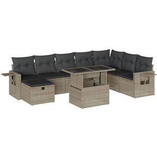 Sofasæt Til Haven 9 Dele Med Hynder Polyrattan - Lysegrå / uden opbevaring