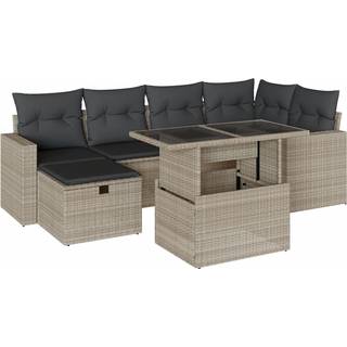 Sofasæt Til Haven 7 Dele Med Hynder Polyrattan - Lysegrå / uden opbevaring