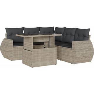 Sofasæt Til Haven 6 Dele Med Hynder Polyrattan Sort - Lysegrå