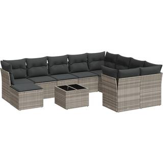 Sofasæt Til Haven 11 Dele Med Hynder Polyrattan Beige - Lysegrå