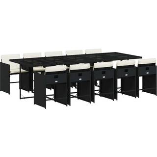 Spisebordssæt Til Haven 5 Dele Med Hynder Polyrattan - 10 / Sort og cremefarvet / Glas