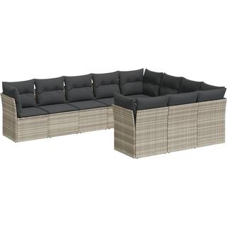 Sofasæt Til Haven 10 Dele Med Hynder Polyrattan Beige - Lysegrå / Uden bord