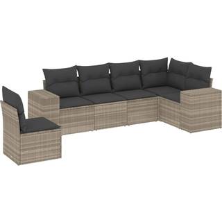 Sofasæt Til Haven 6 Dele Med Hynder Polyrattan Beige - Lysegrå og mørkegrå / Uden bord
