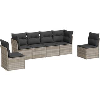 Sofasæt Til Haven 6 Dele Med Hynder Polyrattan Sort - Lysegrå / Uden bord