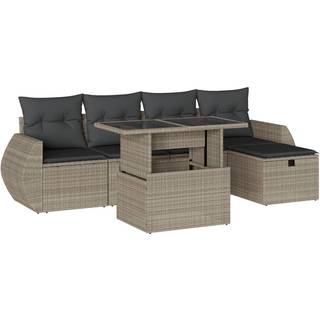 Sofasæt Til Haven 6 Dele Med Hynder Polyrattan - Lysegrå / uden opbevaring