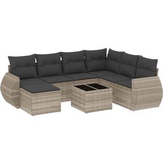 Sofasæt Til Haven 7 Dele Med Hynder Polyrattan - Lysegrå / Med bord