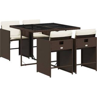 Spisebordssæt Til Haven 5 Dele Med Hynder Polyrattan - 4 / Brun og cremefarvet / Glas