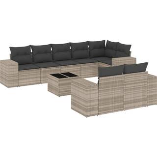 Sofasæt Til Haven 8 Dele Med Hynder Polyrattan Beige - Lysegrå og mørkegrå / Med bord